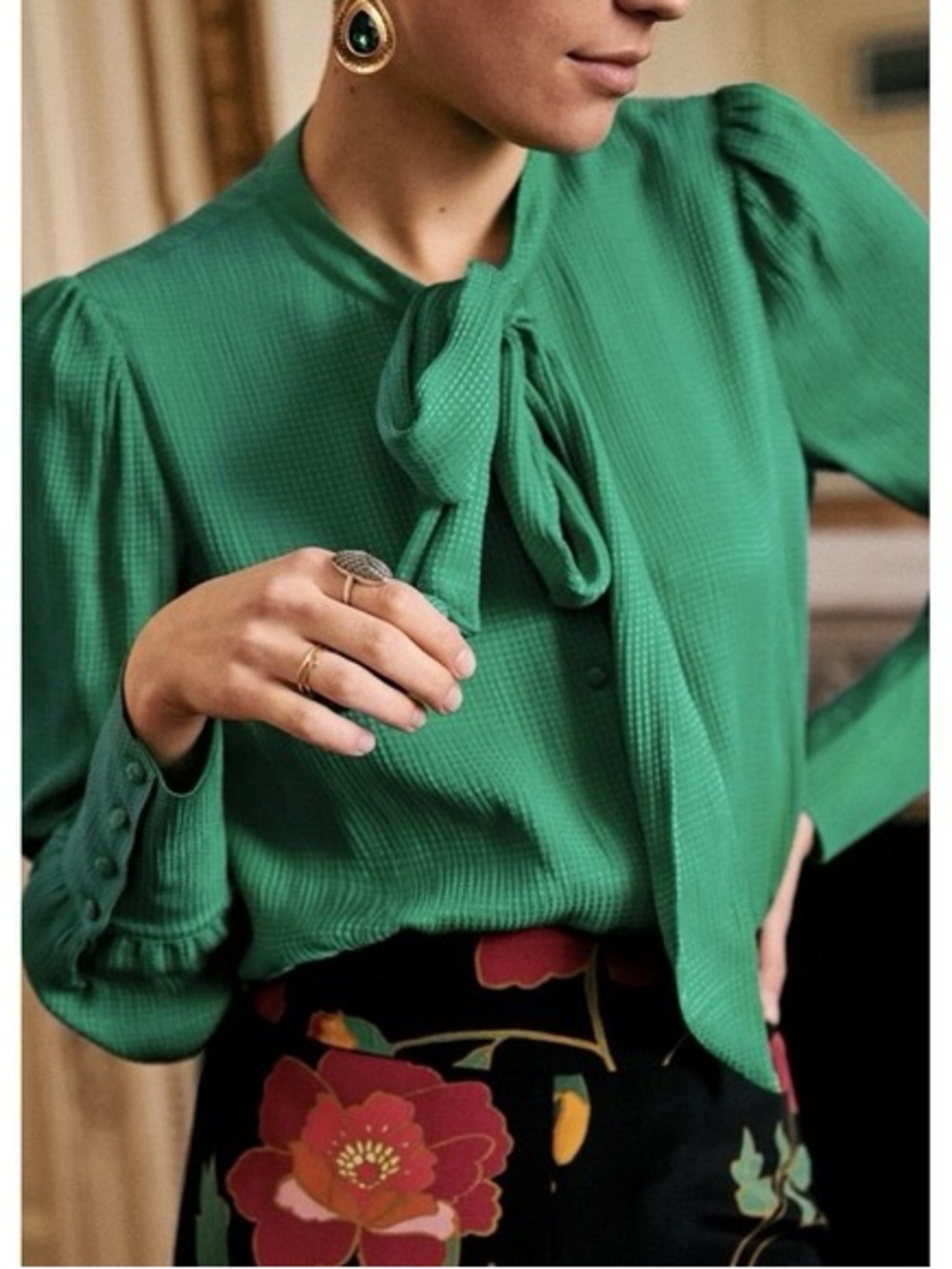 NWT Sezane Laurya Tie-Neck Blouse Size 36